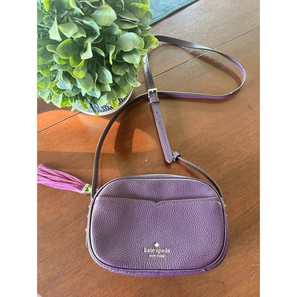 Kate Spade Kourtney Camera Bag Purple Suede Pebbled Leather Purse Crossbody EUC - Picture 3 of 8